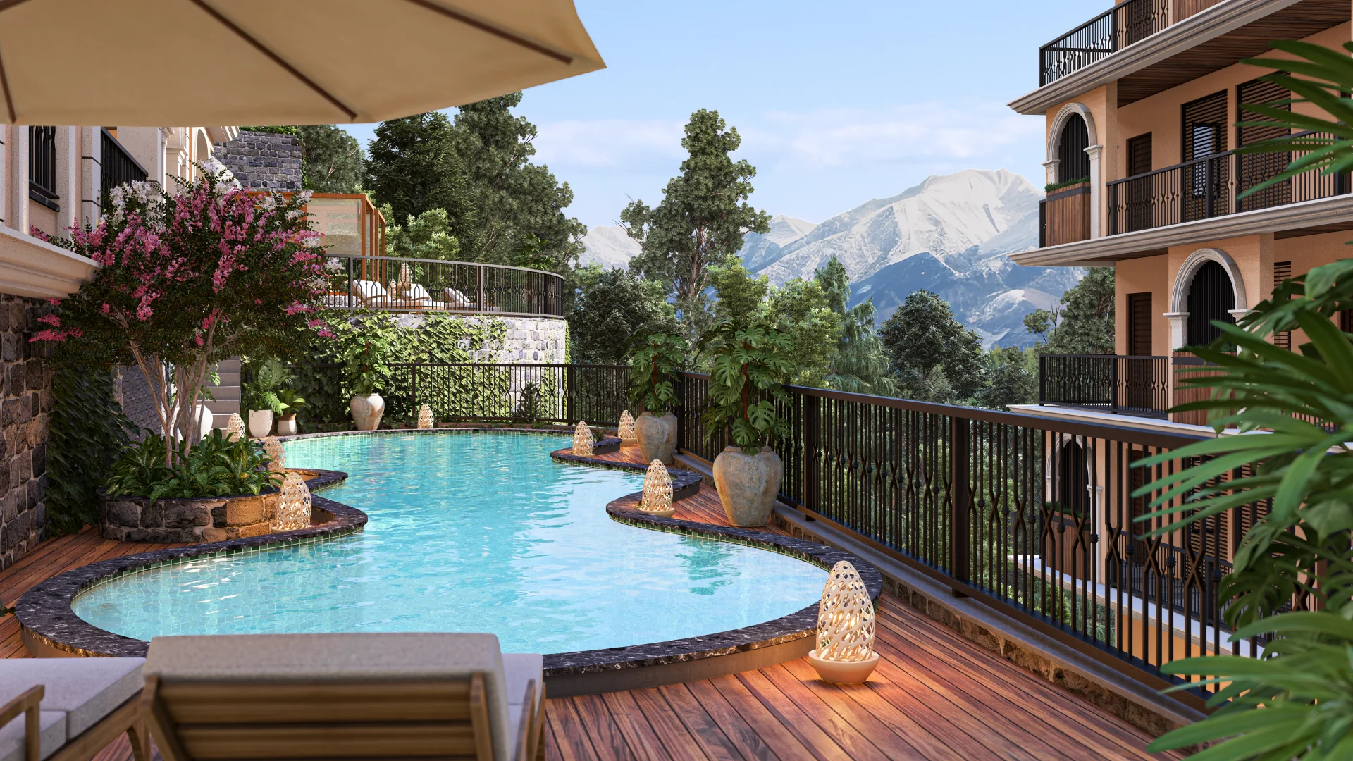 Poolside Sunset Deck View