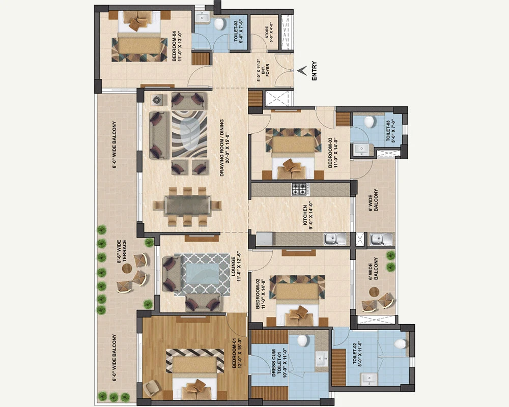 Sapphire 4BHK 3D Layout